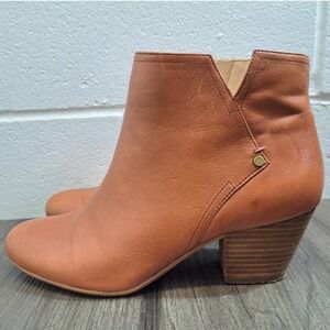 Nine West Women's Tan Leather Western Ankle Boots Block Heel Side Zip Size 9 M